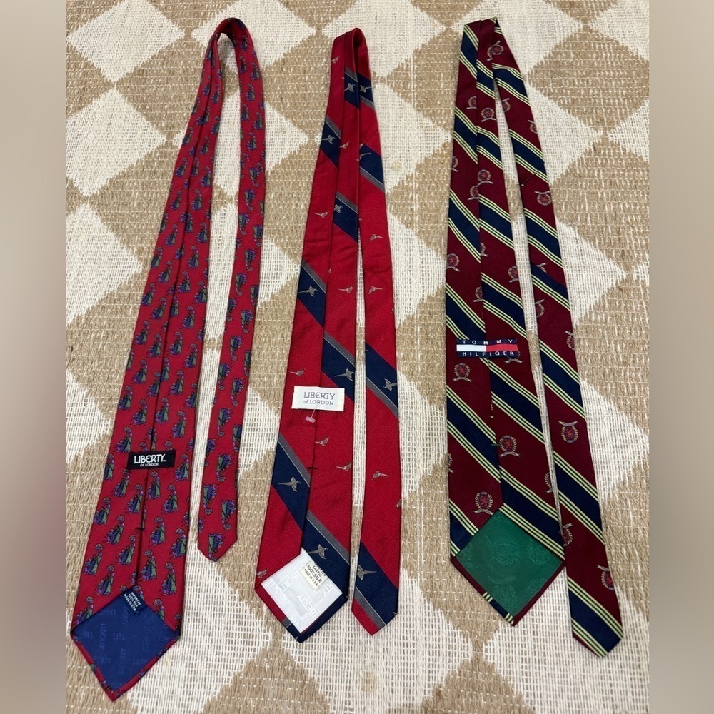 Vintage Silk Tie Bundle Liberty London Tommy Hilfiger navy burgundy birds crest